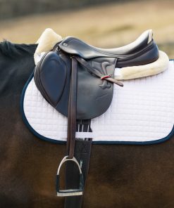 Horze River AP saddle pad white with peacock navy blue binding