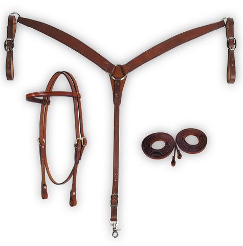 Fabtron Combo breast collar, headstall, and reins in chestnut bridle leather
