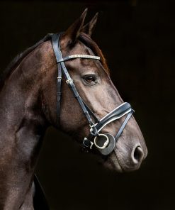 Horze Rohan Snaffle show bridle in black and white